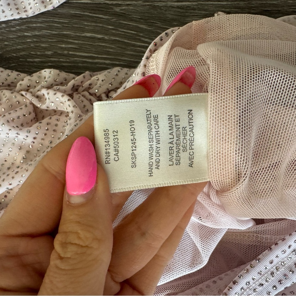 For Love & Lemons Pink Glitter Ruched Mini Dress Puff Sleeve - Picture 7 of 16